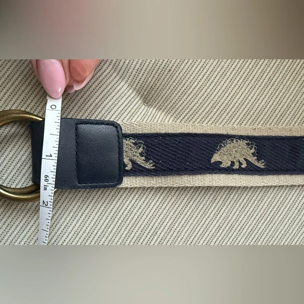Gap Boys Blue & Cream Dinosaur Belt w/Brass Buckle adjustable sz 2-5 year old - Picture 6 of 7